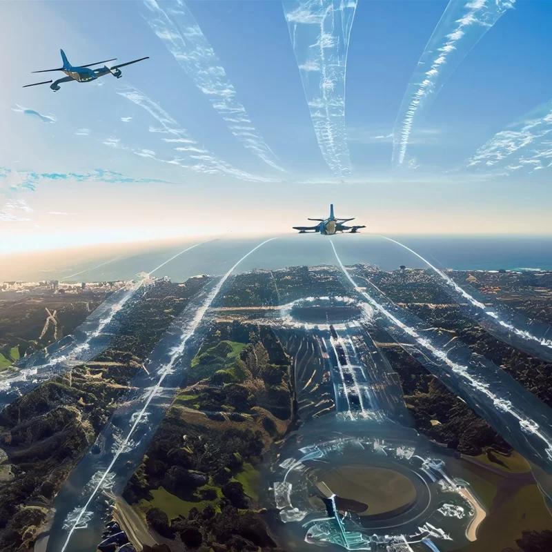 Digital illustration of Tradewinds Technologies patent-pending AI Skyway system.